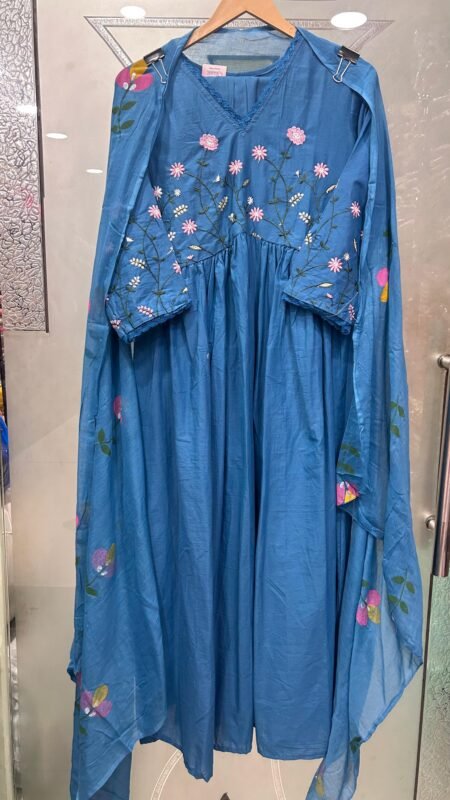 Blue Floral Anarkali Suit