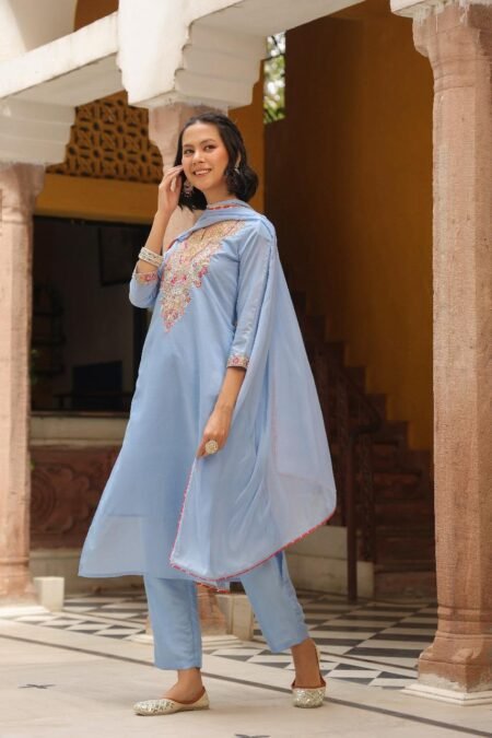 Classic Straight Cut Salwar Kameez with Detailed Neckline